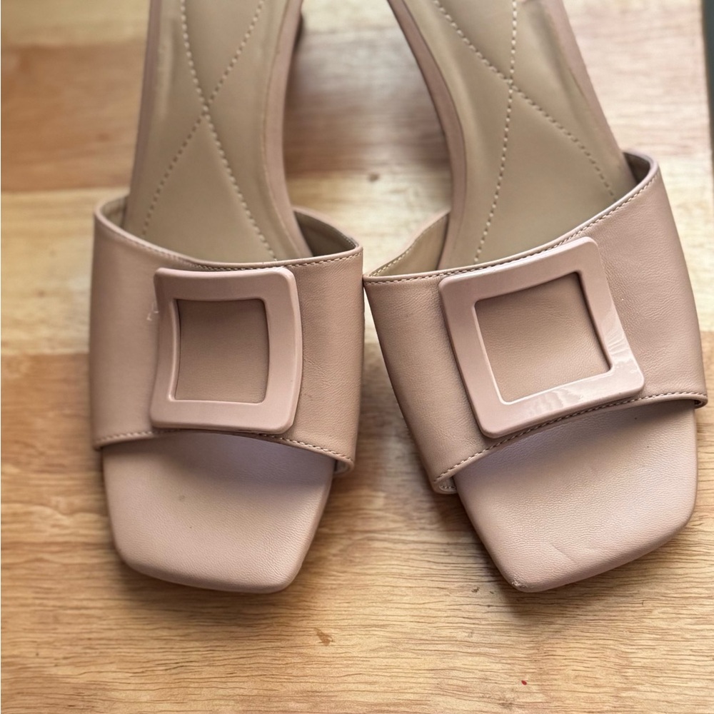 Alfani Beige Mules with Square Buckle Slip on Sz 11
